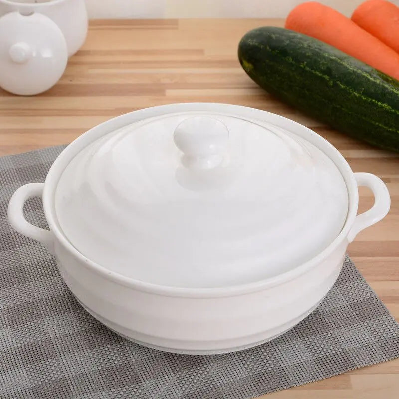 Large-capacity 1.4L Ceramic Soup Bowl with Lid