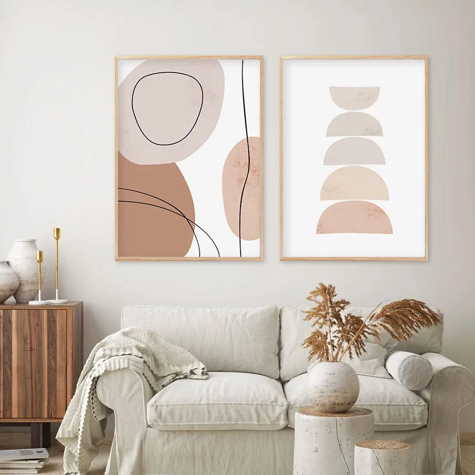 Abstract Geometric Beige Boho Style Canvas Wall Art Painting