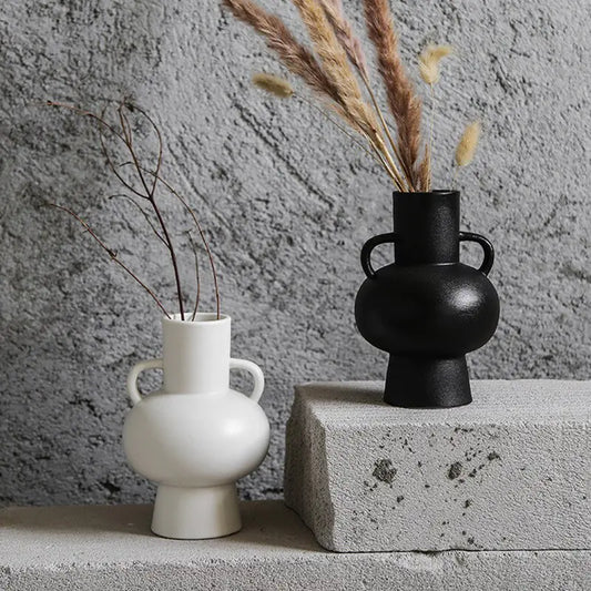White and Black Ceramic Vases