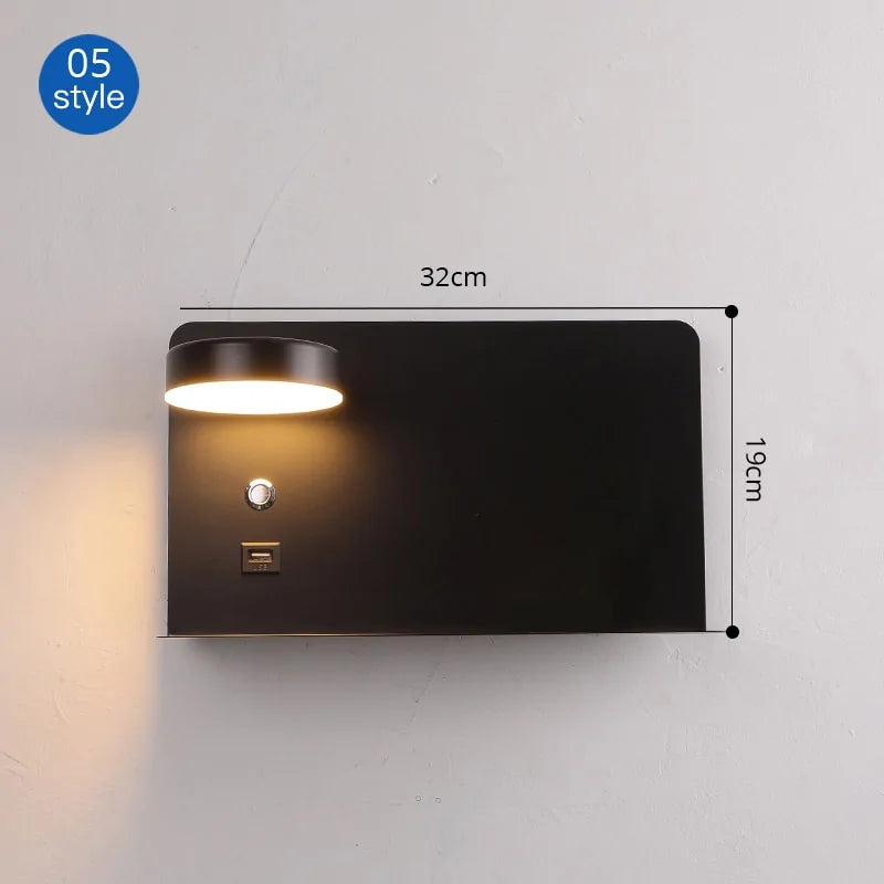 LED Wall Lights with Switch, USB Interface: Stylish Black and White Luminaire
