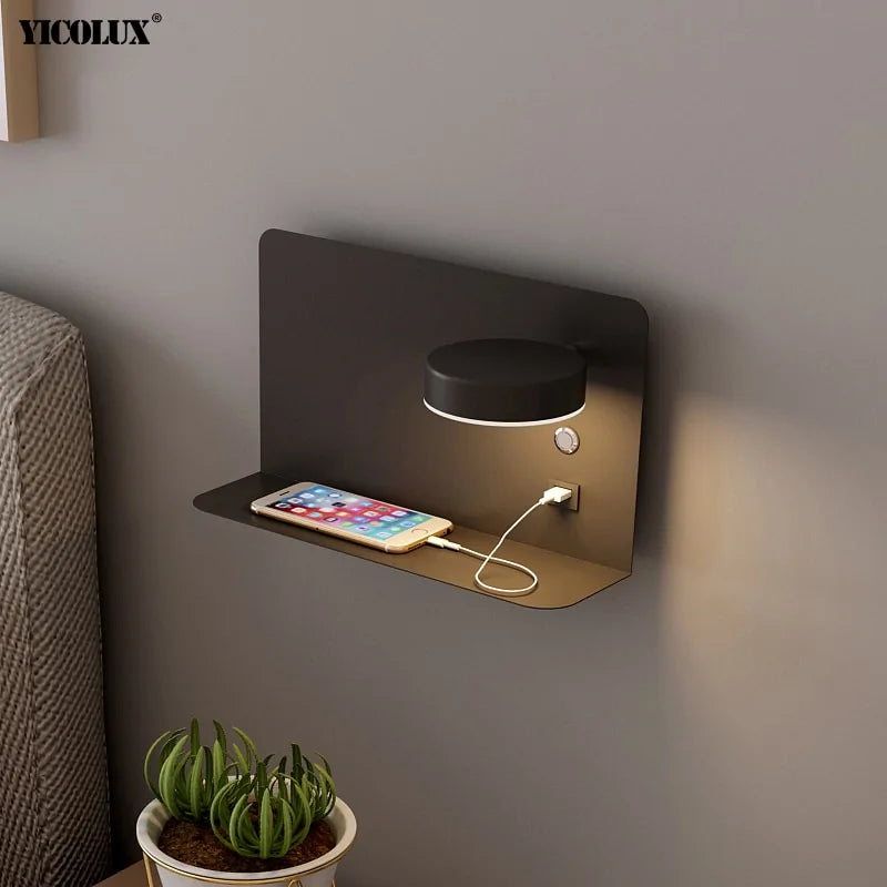 LED Wall Lights with Switch, USB Interface: Stylish Black and White Luminaire
