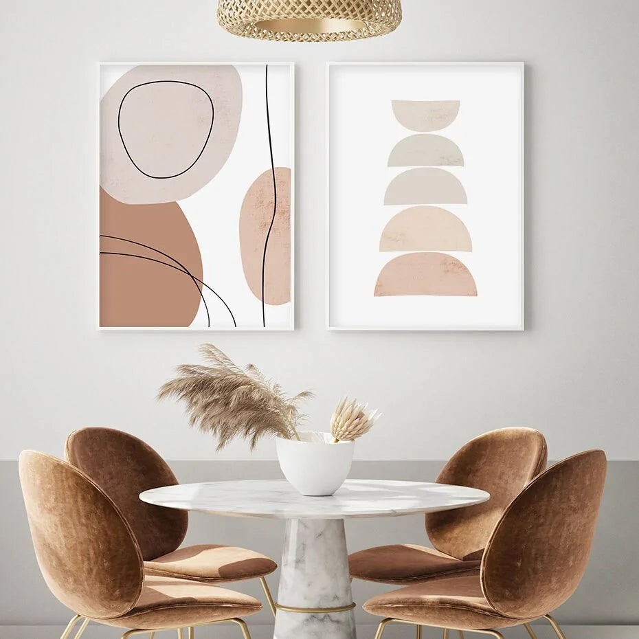 Abstract Geometric Beige Boho Style Canvas Wall Art Painting