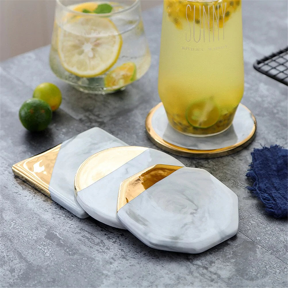 Gold Marble Ceramic Coaster: Elegant Tea Cup Pad and Table Mat
